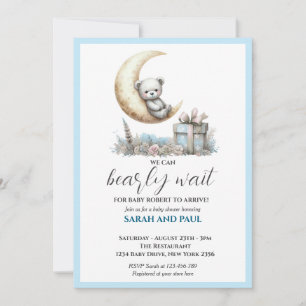 Teddy Blue Bear We Can Bearly Wait  Invitation