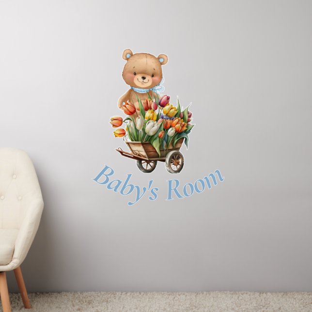 Teddy  Blue Rustic Floral Baby's Room   Wall Decal (Living Room 2)