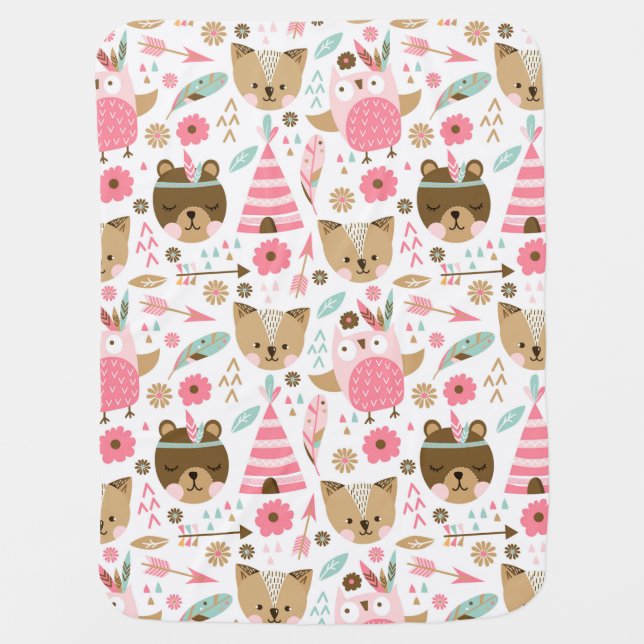 Teddy Boho Pink Plain Baby Blanket (Front)