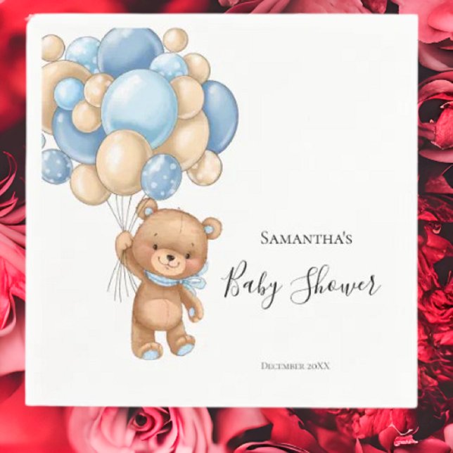 Teddy Boy Baby Shower -White Napkins (Planning A Party Is Fun When You Shop With Us. Find Everything You Need)
