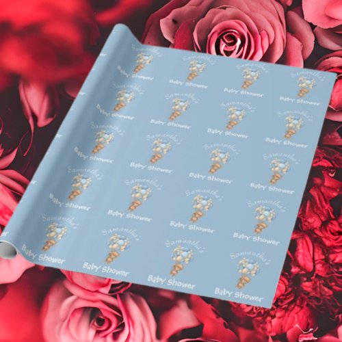 Teddy Boy Balloon Baby Shower Blue  Wrapping Paper