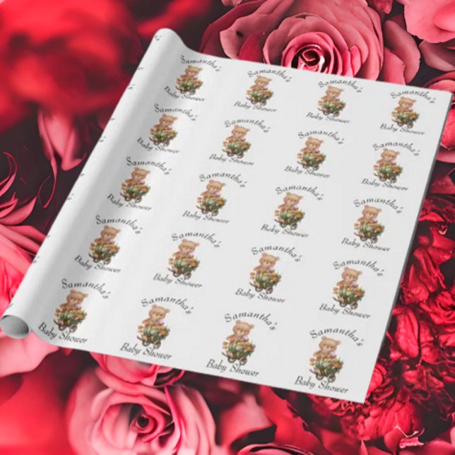 Teddy Boy Foral Baby Shower Rustic  Wrapping Paper (Bring your dream party to life with our selection of quality Teddy Bear themed party supplies )