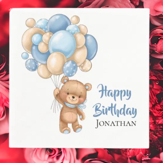 Teddy Boy Happy Birthday -White Napkins (Planning A Party Is Fun When You Shop With Us. Find Everything You Need)