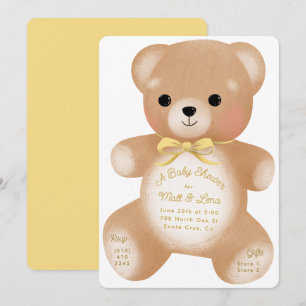Teddy Butter Yellow Bow Baby Shower Invitation