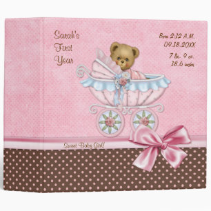 Teddy Carriage Polka Dots - Baby Girl Binder
