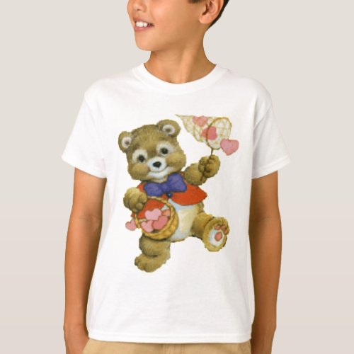 Teddy Catching Valentine Hearts T_Shirt