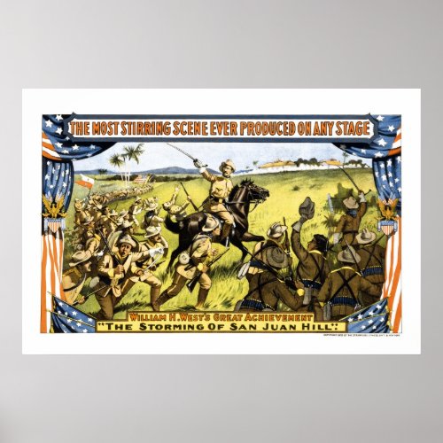 TEDDY CHARGES UP SAN JUAN HILL IN CUBA 1899 POSTER