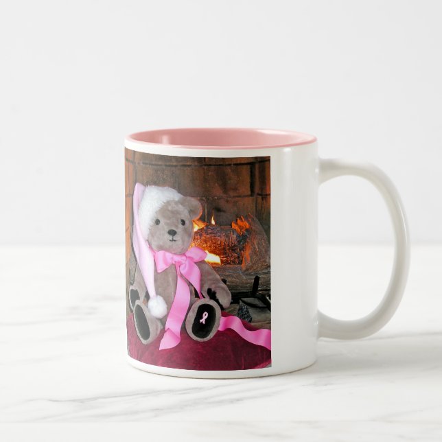 Teddy Christmas Mug  pink Santa hat &Pink ribbon (Right)