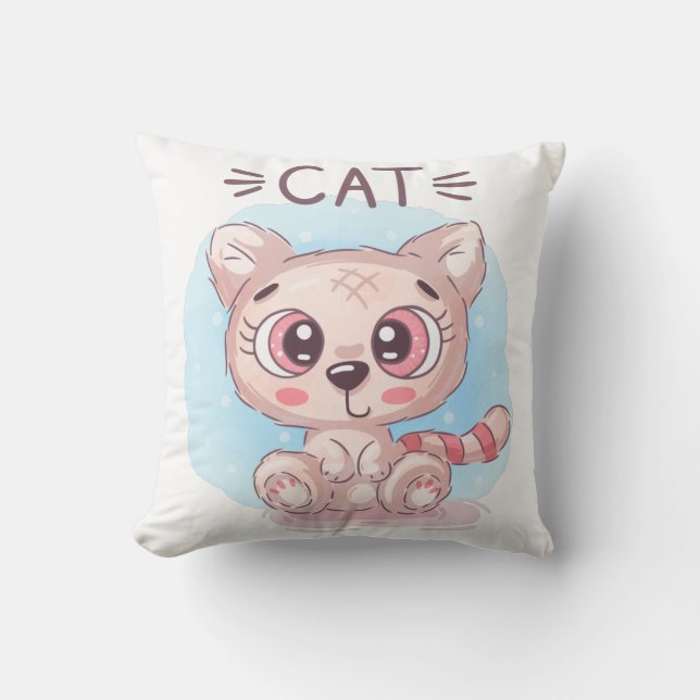 Teddy Cute Cat Throw Pillow (Front)