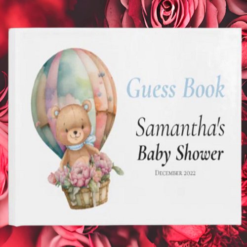 Teddy Floral Balloon Boy Baby Shower Guest Book