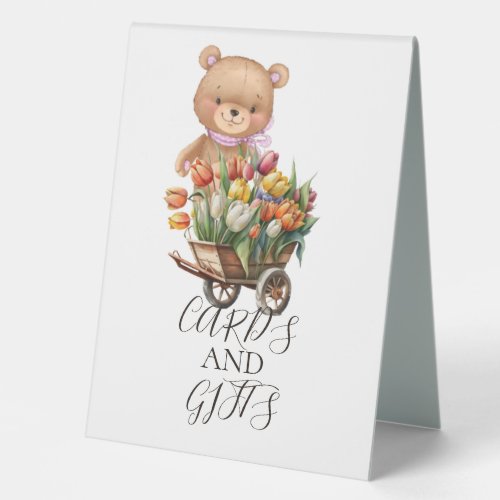 Teddy Floral Girl Rustic CARD AND GIFTS Table  Table Tent Sign