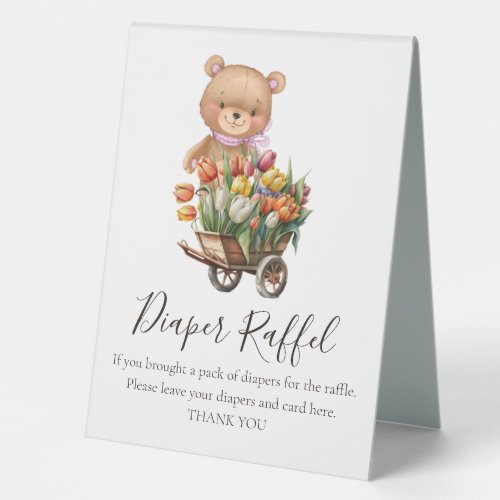 Teddy Floral Girl Rustic Raffel CARD  Table Tent Sign