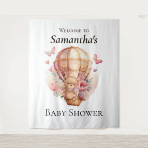 Teddy Foral Girl Balloon Baby Shower backdrop