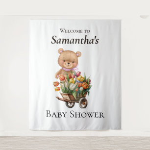 Teddy Foral Girl Rustic Baby Shower backdrop