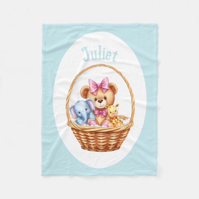 Teddy & friends in a basket Fleece Blanket (Front)