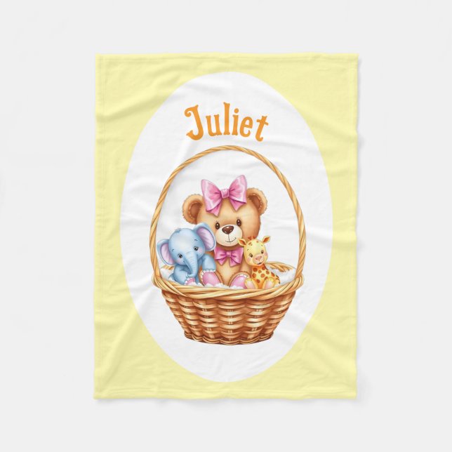 Teddy & friends in a basket Fleece Blanket (Front)