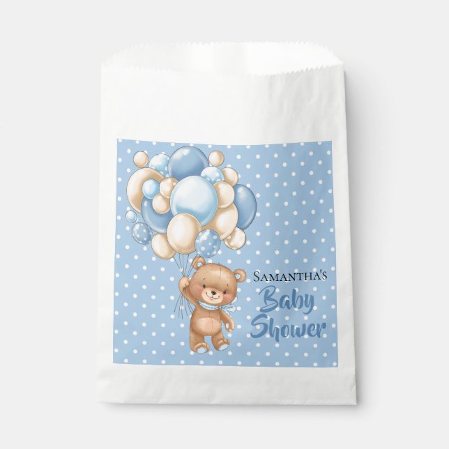 Teddy Girl baby shower -Blue and White Favor Bag (Front)