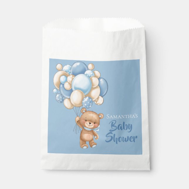 Teddy Girl baby shower -Blue Favor Bag (Front)