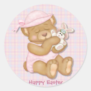 Teddy Girl Easter Classic Round Sticker