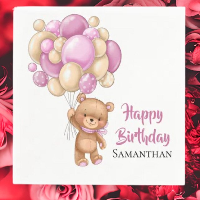 Teddy Girl Happy Birthday -White Napkins (Planning A Party Is Fun When You Shop With Us. Find Everything You Need)