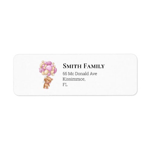 Teddy Girl Pink Balloons Label