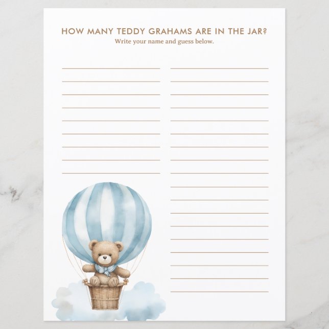 Teddy Graham Guess Game Baby Shower Answer Sheet (Front)
