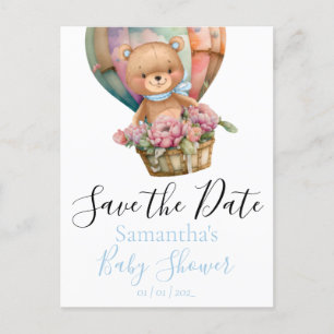 Teddy Hot Air Balloon Baby Shower Save the Date Postcard