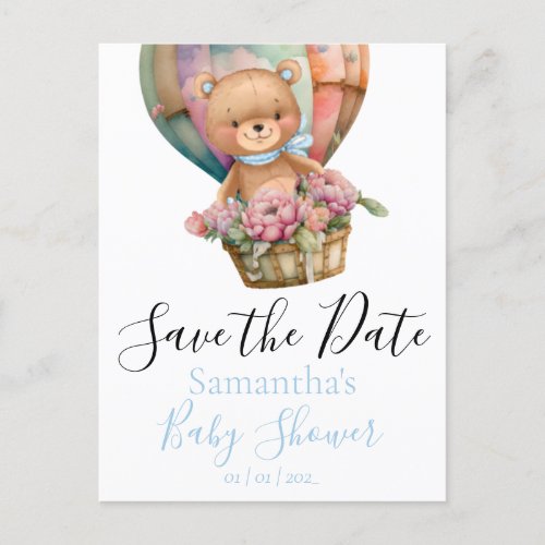 Teddy Hot Air Balloon Baby Shower Save the Date  Postcard