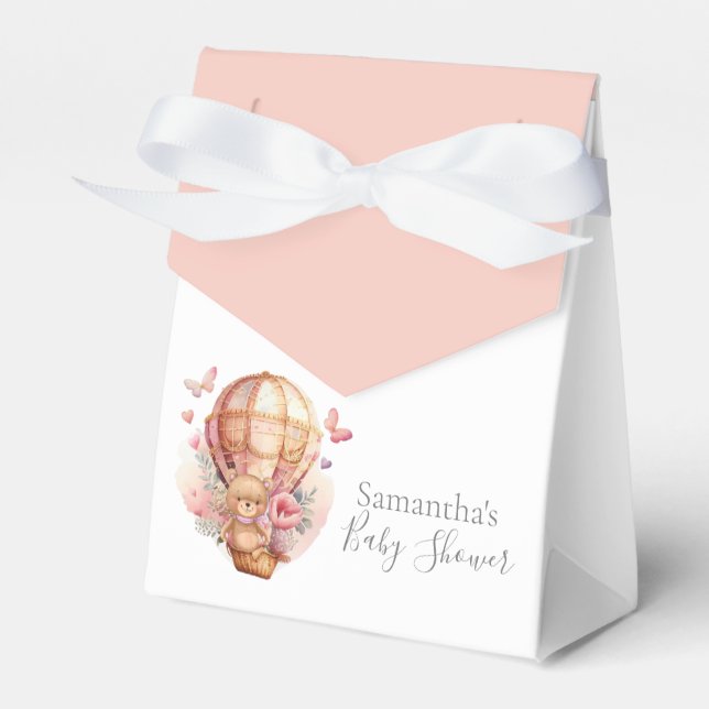 Teddy Hot Air Balloon Pink Bearly Wait Favor Box (Front Side)