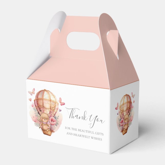 Teddy Hot Air Balloon Pink Favor Box (Front Side)