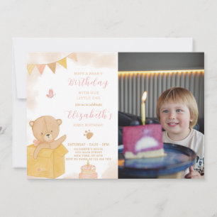 Teddy in Box Birthday Invitation With Photo