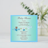 Teddy in Plane & Clothesline Blue Baby Shower Invitation | Zazzle