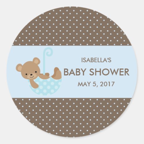 Teddy In Umbrella Blue Favor Bag Stickers