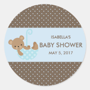 Teddy In Umbrella (Blue) Favor Bag Stickers
