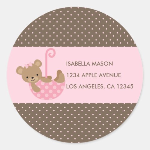 Teddy In Umbrella Pink Return Address Labels