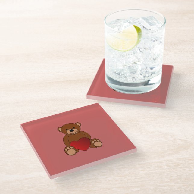 Teddy Love Glass Coaster (Angled)