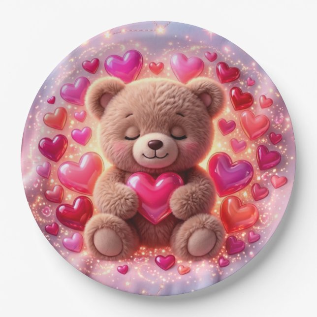 Teddy Love Party Plates 💖Paper Plate (Front)