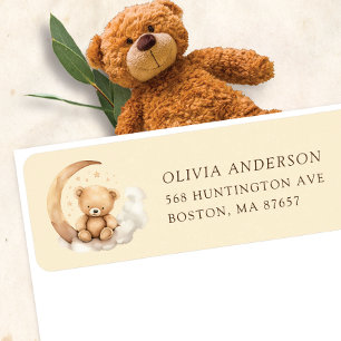Teddy Moon Baby Shower Address Label