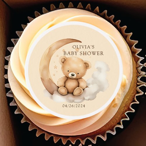 Teddy Moon Baby Shower Edible Frosting Rounds
