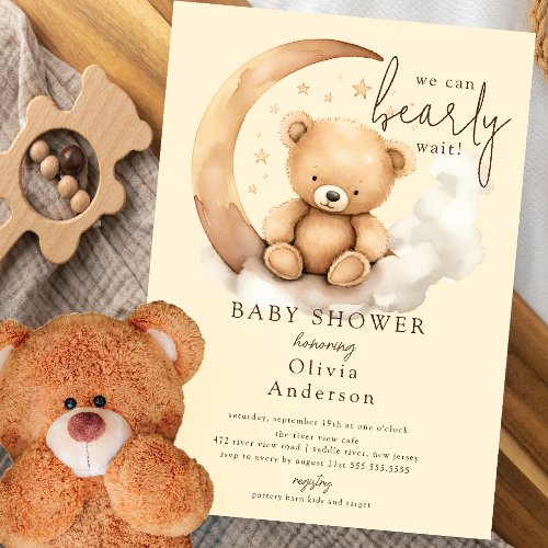 Teddy Moon Baby Shower  Invitation
