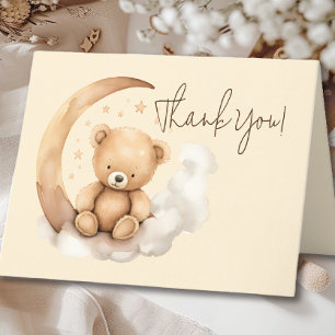 Teddy Moon Baby Shower Letterpress Thank You Card