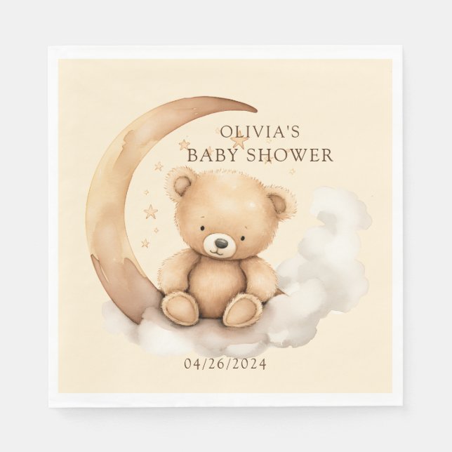 Teddy Moon Baby Shower Napkins (Front)
