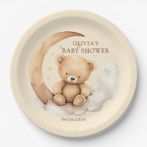 Teddy Moon Baby Shower Paper Plates