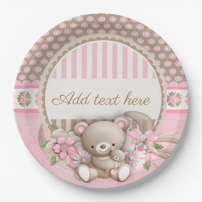 Teddy new baby paper plates (Front)