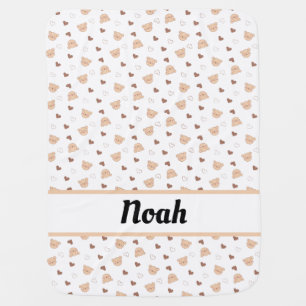 Teddy Pattern with Hearts and Custom Baby Name Blanket