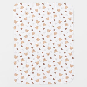 Teddy Pattern with Hearts Baby Blanket