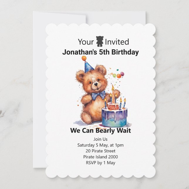 	 Teddy personalized birthday invitations (Front)