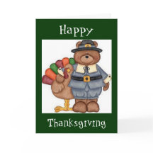 Teddy Pilgrim And Turkey Greeting Card