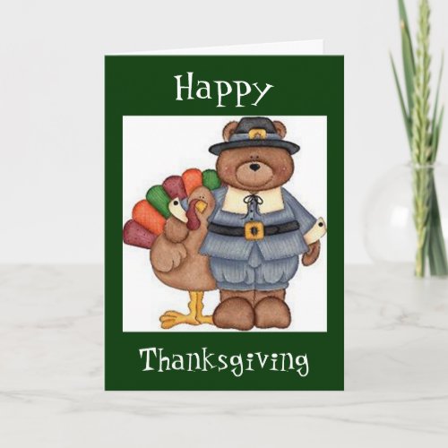 Teddy Pilgrim And Turkey Greeting Card