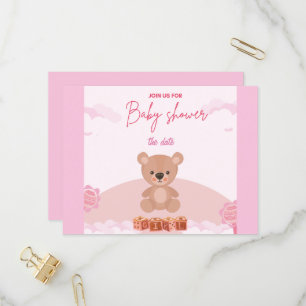 Teddy Pink Bear Girl wait baby shower invitation